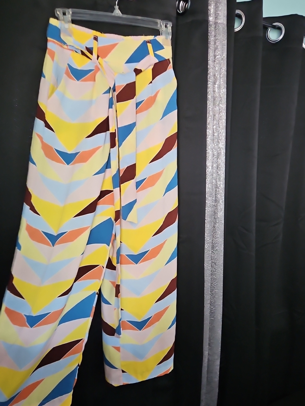Forever 21 Chevron Wide-Leg Wrap Pants in Yellow, Blue, Pink, Brown XS